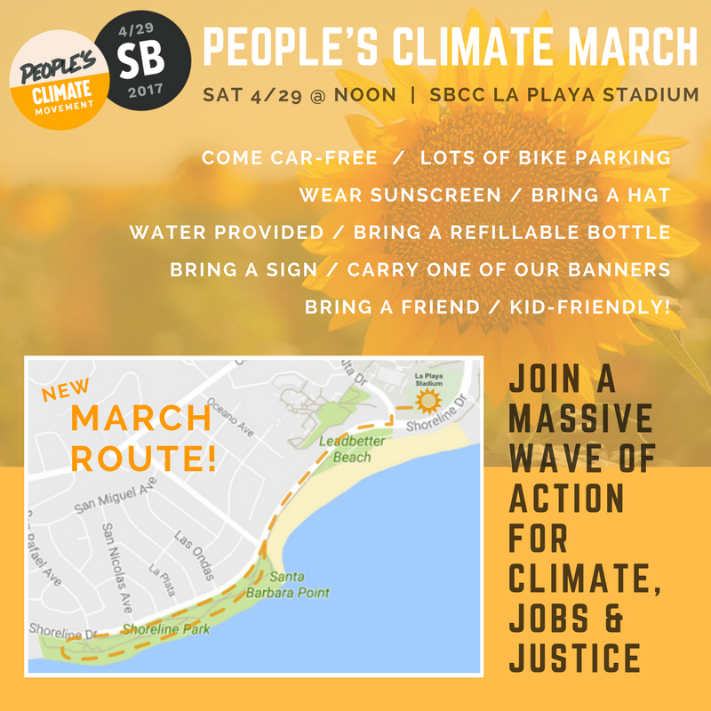 Poster for Peoples-Climate-March April 29, Saturday, noon at the SBCC stadium