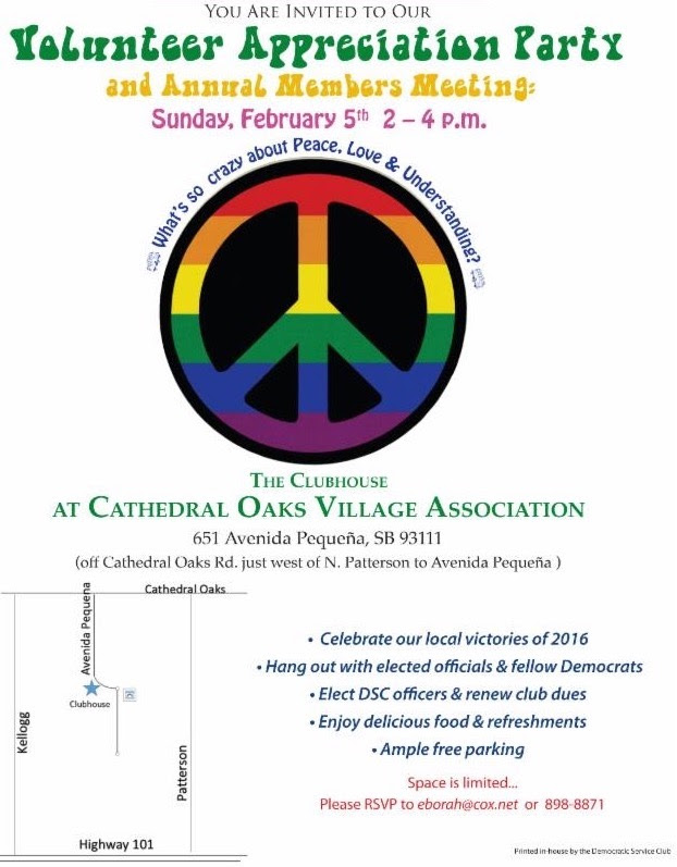 poster for Annual Volunteer Party, Sunday, February 5, 2 - 4 p.m.